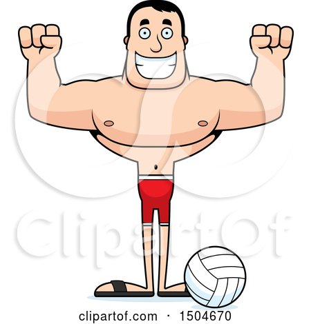 Clipart of a Cheering Buff Caucasian Male Beach Volleyball Player - Royalty Free Vector Illustration by Cory Thoman