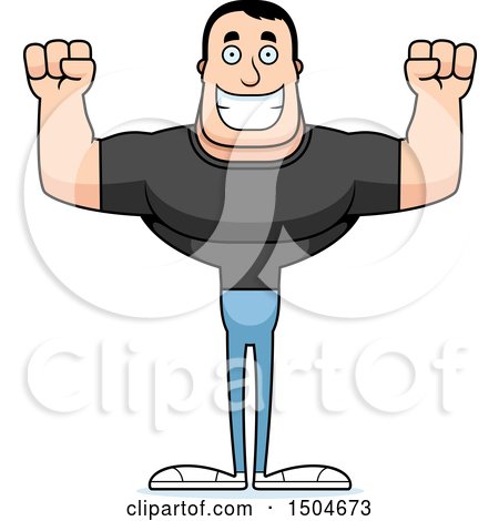 Clipart of a Cheering Buff Casual Caucasian Man - Royalty Free Vector Illustration by Cory Thoman