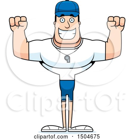 Clipart of a Cheering Buff Caucasian Male Coach - Royalty Free Vector Illustration by Cory Thoman