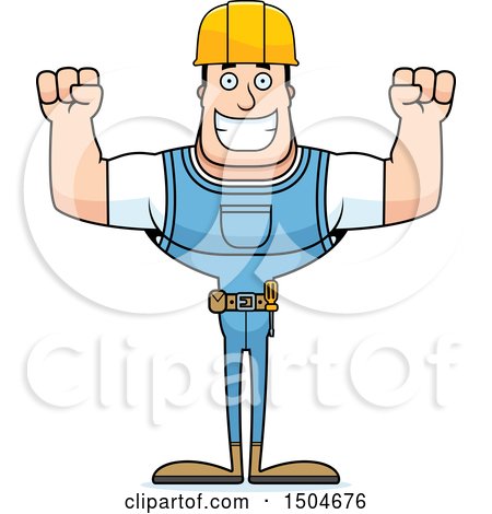 Clipart of a Cheering Buff Caucasian Male Construction Worker - Royalty Free Vector Illustration by Cory Thoman