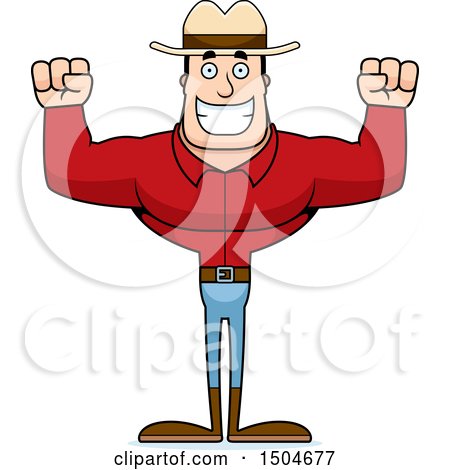 Clipart of a Cheering Buff Caucasian Male Cowboy - Royalty Free Vector Illustration by Cory Thoman