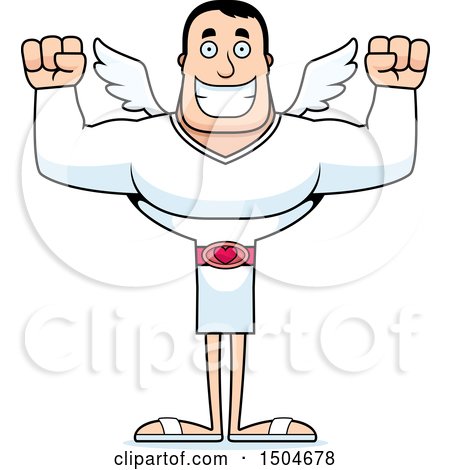 Clipart of a Cheering Buff Caucasian Male Cupid - Royalty Free Vector Illustration by Cory Thoman