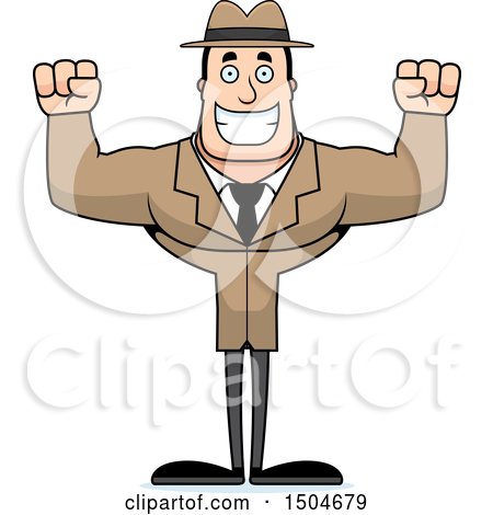 Clipart of a Cheering Buff Caucasian Male Detective - Royalty Free Vector Illustration by Cory Thoman