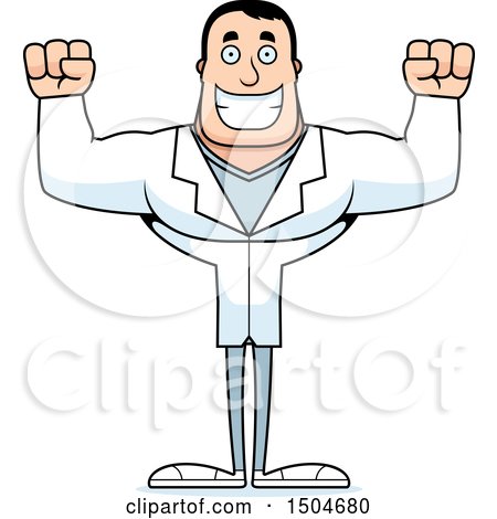 Clipart of a Cheering Buff Caucasian Male Doctor - Royalty Free Vector Illustration by Cory Thoman