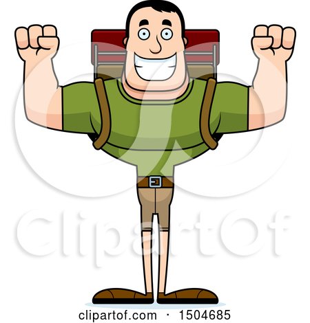 Clipart of a Cheering Buff Caucasian Male Hiker - Royalty Free Vector Illustration by Cory Thoman