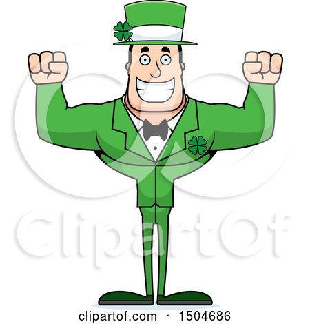 Clipart of a Cheering Buff Caucasian Irish Man - Royalty Free Vector Illustration by Cory Thoman