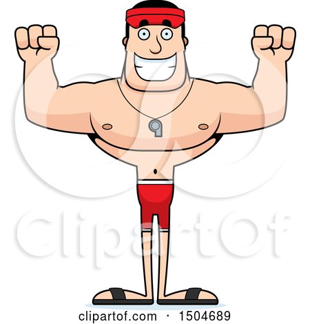Clipart of a Cheering Buff Caucasian Male Lifeguard - Royalty Free Vector Illustration by Cory Thoman