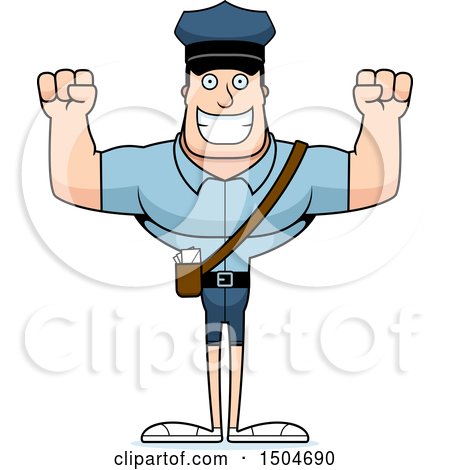 Clipart of a Cheering Buff Caucasian Male Postal Worker - Royalty Free Vector Illustration by Cory Thoman