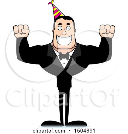 Clipart of a Cheering Buff Caucasian Party Man - Royalty Free Vector Illustration by Cory Thoman
