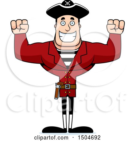Clipart of a Cheering Buff Caucasian Male Pirate Captain - Royalty Free Vector Illustration by Cory Thoman