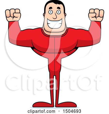 Clipart of a Cheering Buff Caucasian Male in Pjs - Royalty Free Vector Illustration by Cory Thoman