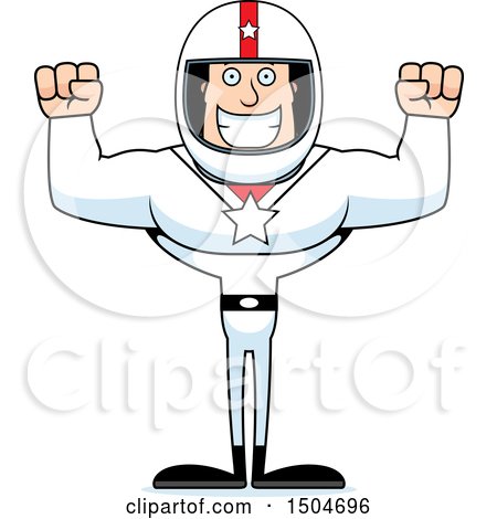 Clipart of a Cheering Buff Caucasian Male Race Car Driver - Royalty Free Vector Illustration by Cory Thoman