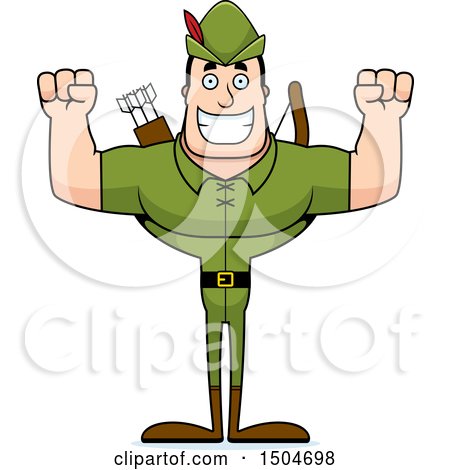 Clipart of a Cheering Buff Caucasian Male Archer or Robin Hood - Royalty Free Vector Illustration by Cory Thoman