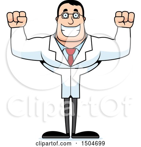 Clipart of a Cheering Buff Caucasian Male Scientist - Royalty Free Vector Illustration by Cory Thoman