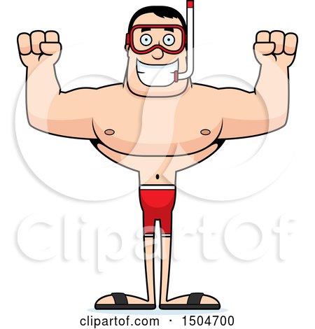 Clipart of a Cheering Buff Caucasian Male in Snorkel Gear - Royalty Free Vector Illustration by Cory Thoman