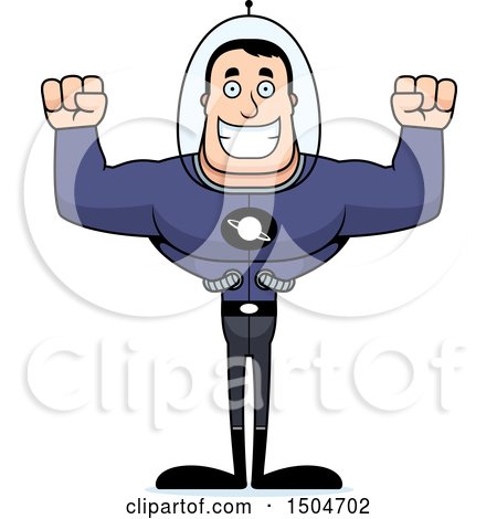 Clipart of a Cheering Buff Caucasian Male Space Guy - Royalty Free Vector Illustration by Cory Thoman