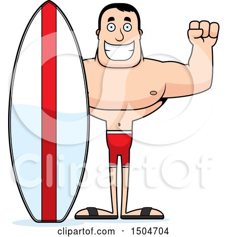 Clipart of a Cheering Buff Caucasian Male Surfer - Royalty Free Vector Illustration by Cory Thoman