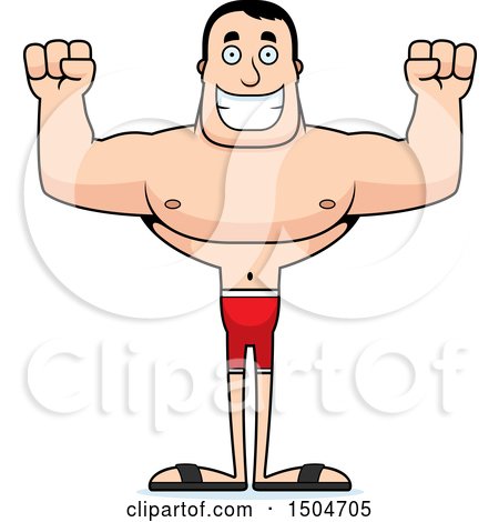 Clipart of a Cheering Buff Caucasian Male Swimmer - Royalty Free Vector Illustration by Cory Thoman