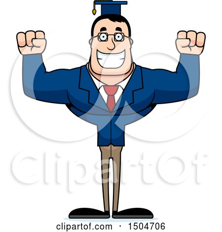Clipart of a Cheering Buff Caucasian Male Teacher - Royalty Free Vector Illustration by Cory Thoman
