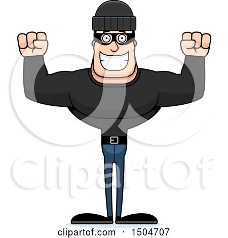 Clipart of a Cheering Buff Caucasian Male Robber - Royalty Free Vector Illustration by Cory Thoman