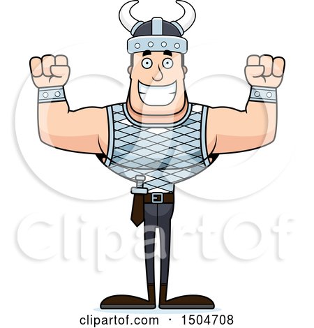 Clipart of a Cheering or Flexing Buff Caucasian Male Viking - Royalty Free Vector Illustration by Cory Thoman