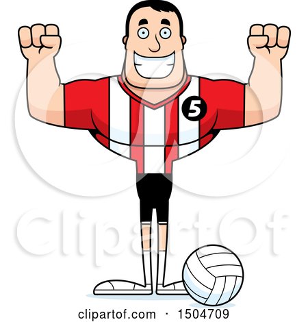Clipart of a Cheering Buff Caucasian Male Volleyball Player - Royalty Free Vector Illustration by Cory Thoman