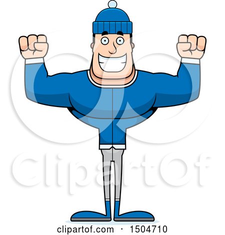 Clipart of a Cheering Buff Caucasian Man in Winter Apparel - Royalty Free Vector Illustration by Cory Thoman