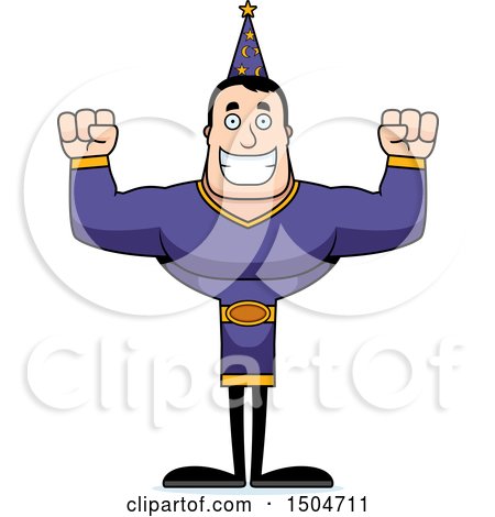 Clipart of a Cheering Buff Caucasian Male Wizard - Royalty Free Vector Illustration by Cory Thoman