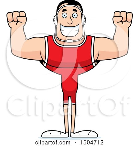 Clipart of a Cheering Buff Caucasian Male Wrestler - Royalty Free Vector Illustration by Cory Thoman