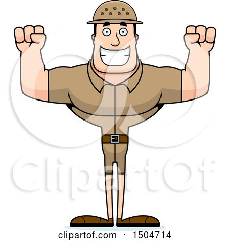 Clipart of a Flexing or Cheering Buff Caucasian Male Zookeeper - Royalty Free Vector Illustration by Cory Thoman