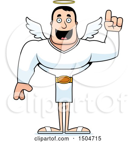 Clipart of a Buff Caucasian Male Angel with an Idea - Royalty Free Vector Illustration by Cory Thoman