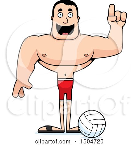 Clipart of a Buff Caucasian Male Beach Volleyball Player with an Idea - Royalty Free Vector Illustration by Cory Thoman