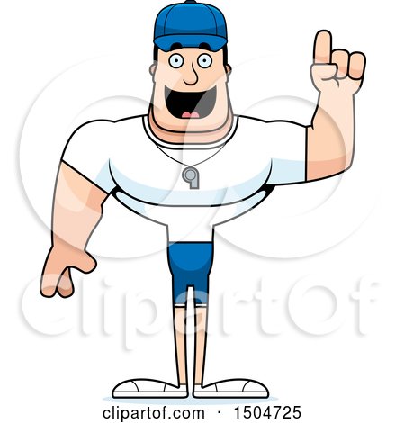 Clipart of a Buff Caucasian Male Coach with an Idea - Royalty Free Vector Illustration by Cory Thoman
