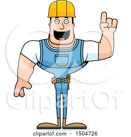 Clipart of a Buff Caucasian Male Construction Worker with an Idea - Royalty Free Vector Illustration by Cory Thoman