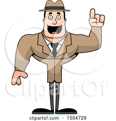 Clipart of a Buff Caucasian Male Detective with an Idea - Royalty Free Vector Illustration by Cory Thoman