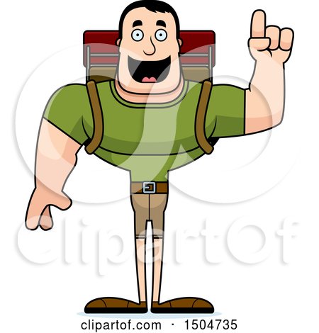 Clipart of a Buff Caucasian Male Hiker with an Idea - Royalty Free Vector Illustration by Cory Thoman