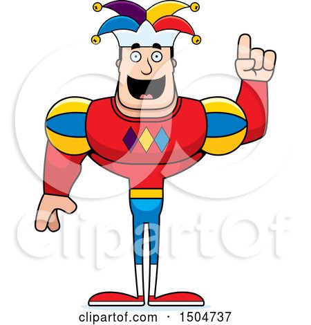 Clipart of a Buff Caucasian Male Jester with an Idea - Royalty Free Vector Illustration by Cory Thoman