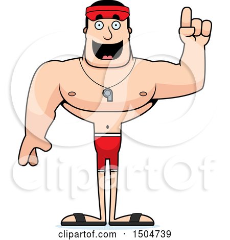 Clipart of a Buff Caucasian Male Lifeguard with an Idea - Royalty Free Vector Illustration by Cory Thoman