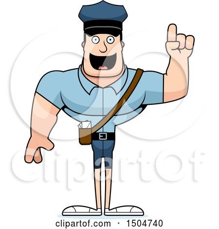 Clipart of a Buff Caucasian Male Postal Worker with an Idea - Royalty Free Vector Illustration by Cory Thoman
