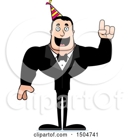 Clipart of a Buff Caucasian Party Man with an Idea - Royalty Free Vector Illustration by Cory Thoman