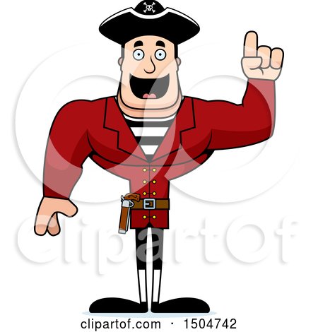 Clipart of a Buff Caucasian Male Pirate Captain with an Idea - Royalty Free Vector Illustration by Cory Thoman