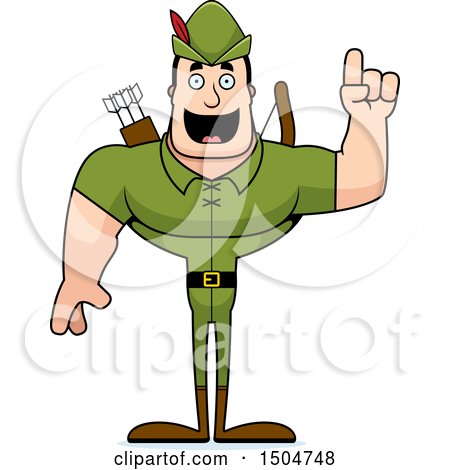Clipart of a Buff Caucasian Male Archer or Robin Hood with an Idea - Royalty Free Vector Illustration by Cory Thoman