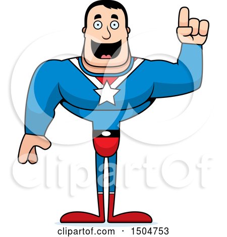 Clipart of a Buff Caucasian Male Super Hero with an Idea - Royalty Free Vector Illustration by Cory Thoman