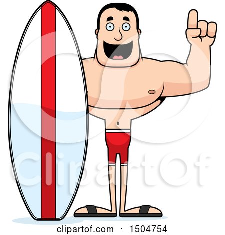 Clipart of a Buff Caucasian Male Surfer with an Idea - Royalty Free Vector Illustration by Cory Thoman