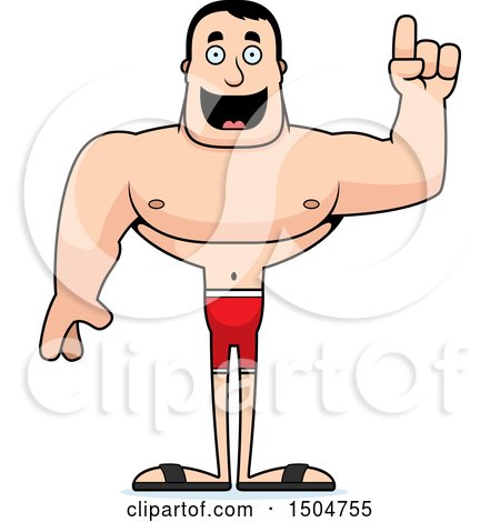Clipart of a Buff Caucasian Male Swimmer with an Idea - Royalty Free Vector Illustration by Cory Thoman