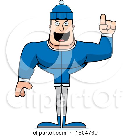 Clipart of a Buff Caucasian Man in Winter Apparel, Holding up a Finger - Royalty Free Vector Illustration by Cory Thoman