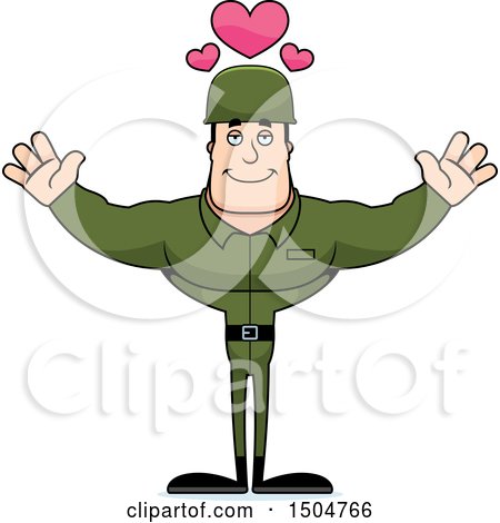 Clipart of a Buff Caucasian Male Army Soldier with Open Arms - Royalty Free Vector Illustration by Cory Thoman