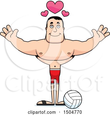 Clipart of a Buff Caucasian Male Beach Volleyball Player with Open Arms - Royalty Free Vector Illustration by Cory Thoman