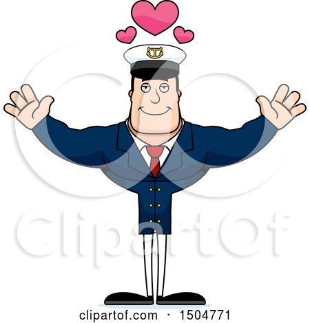 Clipart of a Buff Caucasian Male Sea Captain with Open Arms - Royalty Free Vector Illustration by Cory Thoman