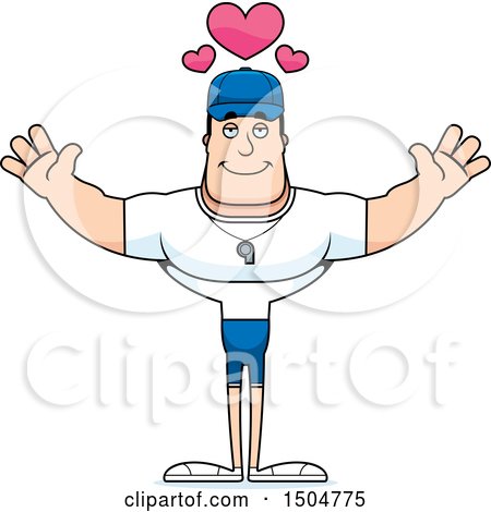 Clipart of a Buff Caucasian Male Coach with Open Arms - Royalty Free Vector Illustration by Cory Thoman